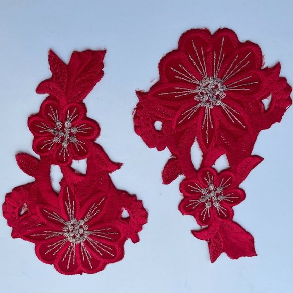 Red Iron On Patches For Clothes Accessory Set of 2 Embroidery Patches - Picture 4 of 9